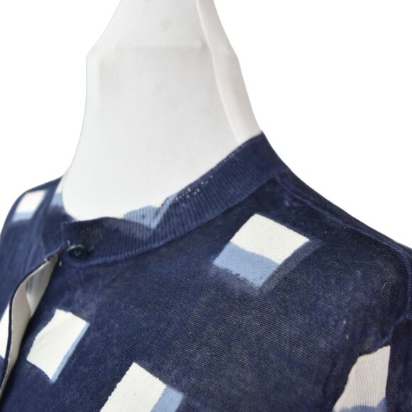 Tory Burch Cardigan Sweater Womens Small Navy Antibesa Cotton Geometric Pattern - Picture 9 of 11